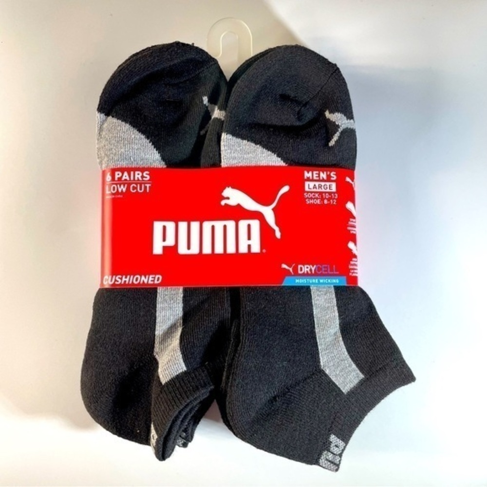 Puma men’s low cut socks 6 pack size 8-12 black gray
